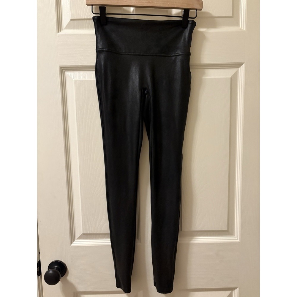 SPANX Faux Leather Leggings Women's Black High Waist Slim Fit Size S/P